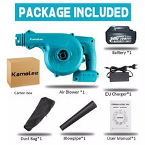 브로워 Kamolee21000rpm 깨끗한 공기 송풍기 및 흡입 정원 가정용 자동차 컴퓨터 먼지 부는 수동 전동 공구 배터리 포함, [01] 1 Battery EU, [02] EU