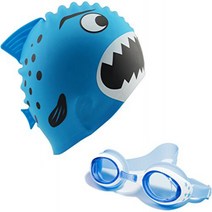 Start Smart Kids Fun Silicone Swim Cap for Boys and Girls - Sharks Minnows (Blue Set), 1