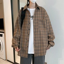 DFMEI 남성 캐주얼 셔츠 일본 레트로 격자 무늬 셔츠 남성 긴팔 느슨한 잘 생긴 캐주얼 코트 봄과 가을 패션 브랜드 공구 셔츠