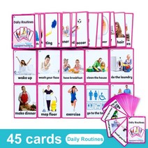 영어 카드 파닉스 단어 학습 카드 영어낱말 플래시 카드, Daily Routines 45Cards