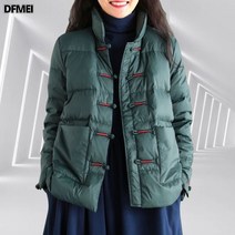 DFMEI 빈티지 반버튼 패딩 경량 패딩 여 루즈핏 빅사이즈 도톰 하이넥 겨울 패딩 코트