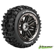 LOUISE RC L-T3287BC ST-PIONEER 1/8 STADIUM TRUCK TIRE / SPORT BLACK CHROME SPOKE RIM HEX 17MM 본딩완료(반대분) (1/8몬스터타이어)