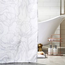 cocooning Poly 북유럽 Lotus Flower 방수 샤워커튼 180X180 (커튼고리12P포함), 1Ea