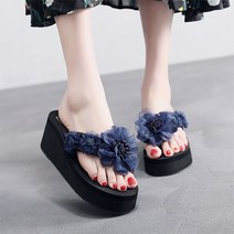 Ogfaour 여성용 플라워 통굽 슬리퍼 웨지 샌들 쪼리 6cm
