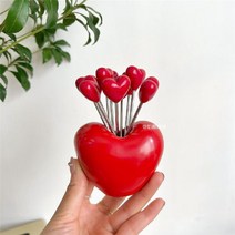 딸기모양 하트모양 과일 포크꽂이 디저트 스테인레스 귀여운, 러브 프루트 포크 10 포크