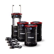 Eveready LED 캠핑 랜턴(4팩) 하이브리드 파워 충전식 접이식 랜턴 손전등 야외 캠핑 낚시용 매우 밝은 텐트 조명 비상용 블랙 원 사이즈