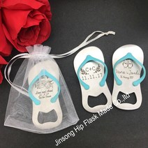 신랑함 결혼 상자 결혼식 호의 및 선물의 맞춤형 게스트 100 개-신랑과 신부 이름 쇼 상단 플립 플롭 병따, 12 red in bag