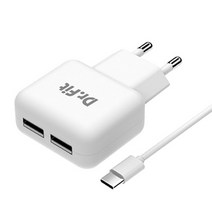 DR 2포트 가정용 충전기 5V 2.1A USB 분리형 C타입 케이블 포함, 화이트