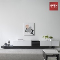 GVEN 지벤 뉴 노르마니 콘센트 유리도어 거실장 GL, 그레이, 블랙오크