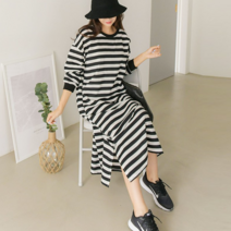 NewCare 여성 롱원피스 스트라이프 맥시 원피스 루즈핏 단가라 원피스