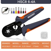 WOZOBUY 와이어 터미널 HSC8 6-4A/6-6A 페룰 크림핑 도구 자체 조정 가능한 래칫 크림퍼 플라이어 페룰 AWG 23-7, 05 HSC8 6-4A Black