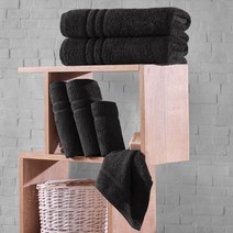 Hammam Linen 코랄 오렌지 핸드 타월 4팩 정품보장, 6 Piece Towel Set, Black