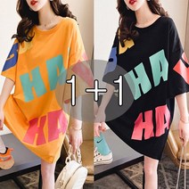 tagi 1+1 여성 루즈핏 티셔츠 원피스 여름 캐주얼 반팔 롱티 빅사이즈