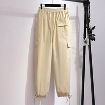 빅사이즈 바지 150Kg 플러스 사이즈 여성 봄 여름 Drawstring 코튼 카고 루즈 캐주얼 자른 5XL 6XL 7XL 8XL 9XL 3 색