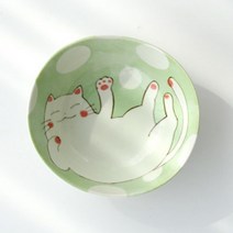 고양이 밥공기 국그릇 보울 도자기 일본산 일식 캐릭터 가정식 혼밥 찬기, 25 오샤레 원접시 옐로우