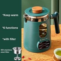 800ml 다기능 차 메이커 가정용 건강 냄비 자동 절연 유리 사무실 스팀 꽃 주전자 가열 냄비 220V, 02 Green with filter_01 CN