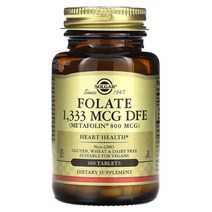 Solgar 솔가 엽산 Folate 고함량 1333mcg DFE 100정 L 메틸엽산 메타폴린 폴레이트 임산부, 1개