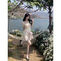 스타일리시한 봄여름 벌룬 소매 작은 키 숏 원피스 이중 안감 있음