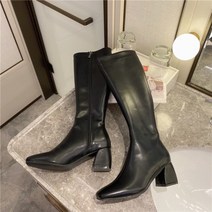 Slim Woman Knight Knee-high Boots Square 6CM Heel Ladies 지퍼 패션 부드러운 가죽 겨울 롱 부츠 2022 여성용 신발
