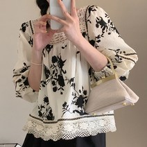 케이에비뉴 스퀘어넥 에스닉 블라우스