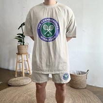 남자 피그먼트 테니스 반팔 반바지 여름 회색 커플 트레이닝 세트 3컬러