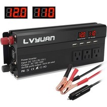 451654 LVYUAN 파워 인버터 1000W2000W 4개의 AC 콘센트 USB 충전 포트 DCAC 12V110V 차량용 컨버터 DC 12V 인버터디지털 LCD 디스플레이 포함, Black