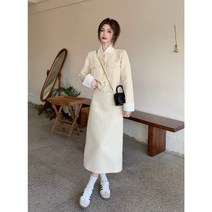 트위드자켓 미니스커트 롱치마 교차 여성가을룩 상견례 하객룩 투피스