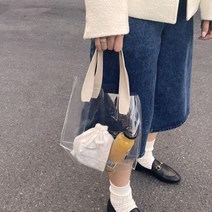 가죽 핸들 투명 PVC 가방 비치백 대형 물놀이 가방 수영 여름 휴가 가벼운 비치 데일리 방수 바캉스 캠핑 손목 피크닉 목욕탕 워터파크 여행 호캉스 해변 여행용
