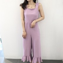 [sale] 밑단 프릴 멜빵 와이드 점프수트 (라벤더 네이비)