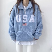오버핏 양털 후리스 USA 자수 반집업 아노락 맨투맨 6color
