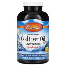 Carlson Labs 노르웨이 자연산 Cod Liver Oil Gems 저비타민A 천연 레몬 맛 소프트젤 300정옵션확인필수, 300 개
