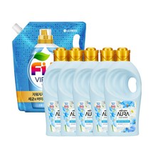 아우라 섬유유연제 홀리데이판타지 1L x 5개 + 바이럭스 세제 2L, 단품