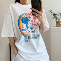 오브치치 워싱나염 디즈니 정품 미키마우스 반팔티 무지티셔츠 기본티 롱티셔츠 여름 반팔티셔츠 오버핏 반팔티셔츠