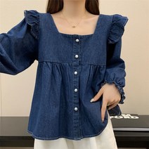 여성청남방 데님 카라 블라우스 여름 긴팔 심플 청셔츠