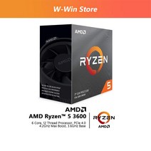 AMD Ryzen 5 3600 3.6 GHz 6 코어 12 스레드 CPU 프로세서 7NM 65W L3 = 32M 100-000000031 소켓 팬 포함, 한개옵션0