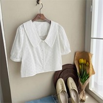 기타 여자크로쉐반팔봄여름짧은셔츠