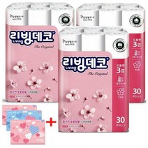 삼정 3겹 리빙 데코 벚꽃 화장지(재생) 30m*30롤*3pack+여행용티슈 40매*3pack