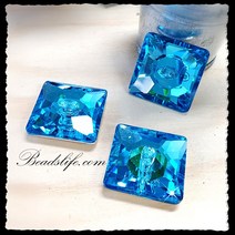 비즈라이프 글라스 사각 보석단추, 1개, 25mm아쿠아마린