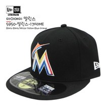 [뉴에라][슈즈네][정품] MLB 어센틱 마이애미 말린스 홈 야구모자 사이즈캡 59FIFTY 메이저리그 선수모자 미국직배송