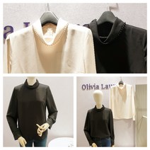 올리비아로렌 우아하고 여성스러운 진주 장식 반넥 블라우스 티셔츠 nc청주점 vocalxs1321