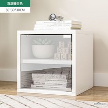 조립식가구 격자 캐비닛 다용도 책장 수납장 선반 공간분리 소형, 유리 도어 화이트 2단
