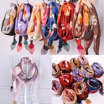 [앙상블] 방울 낙엽 면 나염 스카프 가을 겨울 중년 사은품 행사 목도리 머플러 미니