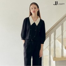 JJ지고트 배색 칼라 더블 크롭 블라우스 GM8P0BL84