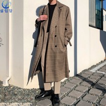 셀럽당 하프 트렌치 남 체크 멋스러운 코트 봄가을 무릎 지나감 트렌치 코트