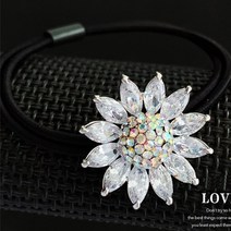 샤방 고퀄리티의 물방울다이아몬드 선플라워 핸드메이드 헤어로프 2컬러 팔찌머리고무줄 연예인머리고무줄