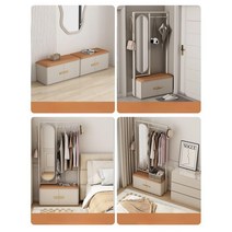 북유럽 감성 수납형 스툴 행거 전신거울 세트, 0.6m스툴+탄소강행거랙+회전전신거울