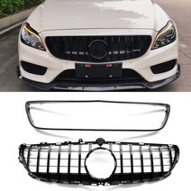 벤츠 cls class w218 2015-2018 gt style 프론트 그릴 그릴 블랙 with frame cover car upper 범퍼 후드 메쉬 그리드, 검은색