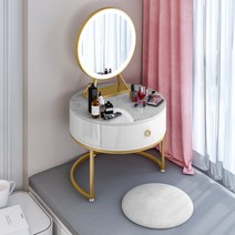 좌식 화장대 서랍형 조명 미니화장대 원목 수납 거울 인테리어 홈퍼니, 차림새, 흰색대리석60cm+거울+쿠션세트