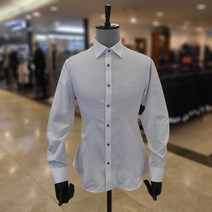 예작 화이트 스트라이프 배색 슬림핏 긴팔셔츠 YJ2FBS950-WH