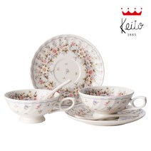 게이또 2인 커피잔 찻잔 + 잔걸이 세트 수입도자기 티스푼 포함, 그레이스 찻잔(6p)+잔걸이(골드)